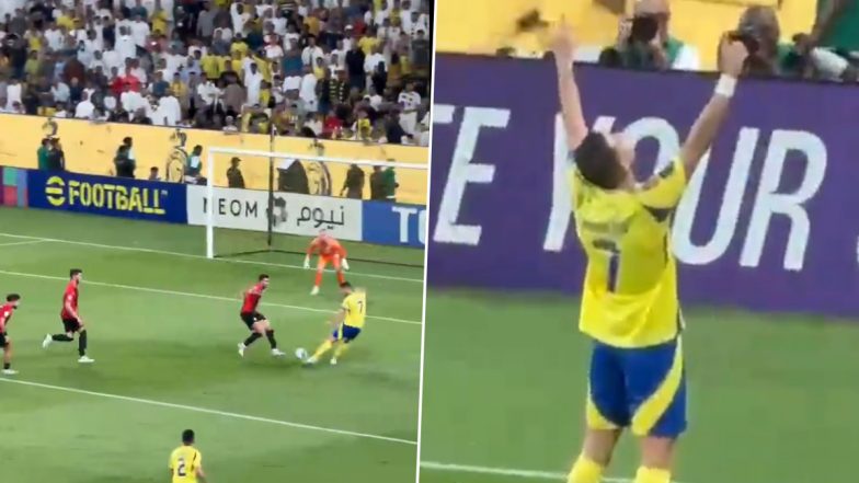 Cristiano Ronaldo Goal Video: Watch CR7 Score With His Weak Foot and Dedicate It to His Late Father During Al-Nassr vs Al-Rayyan AFC Champions League Elite 2024–25 Match