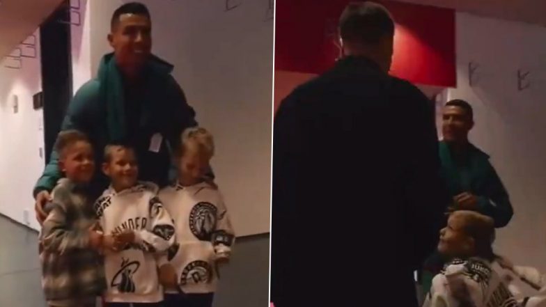 Cristiano Ronaldo Meets Wojciech Szczesny and His Kids on Sidelines of Portugal vs Poland UEFA Nations League 2024–25 Match; CR7 Jokes With Goalkeeper About Barcelona Move (Watch Video)