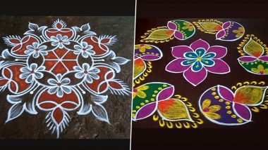 Diwali Muggulu Designs 2024 and Kolam Patterns: Simple Colourful Rangoli Designs With Dots to Decorate Your Home With for the Festival of Lights