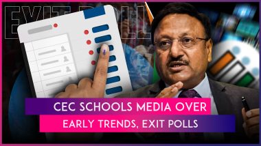 TV News Channels Show Fake Trends Before Actual Results? CEC Rajiv Kumar Slams Practice of Showing Early Trends on Counting Day, Asks Media To Introspect Over Exit Polls