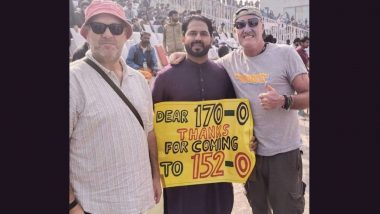 'Dear 170-0, Thanks for Coming To 152-0' Fan in Pakistan Spotted Holding Poster Taking Dig at Indian Cricket Team, Pic Goes Viral During PAK vs ENG 1st Test 2024