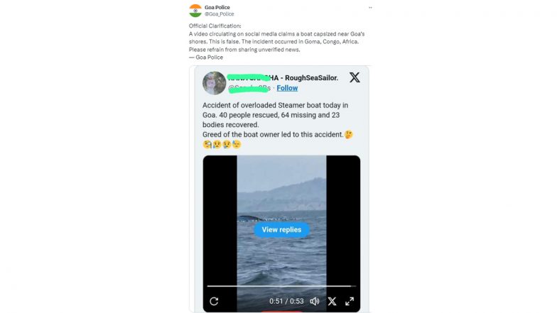 Boat With Hundreds of Passengers Capsized in Goa? Goa Police Reveals Truth About Video Going Viral With Misleading Claim