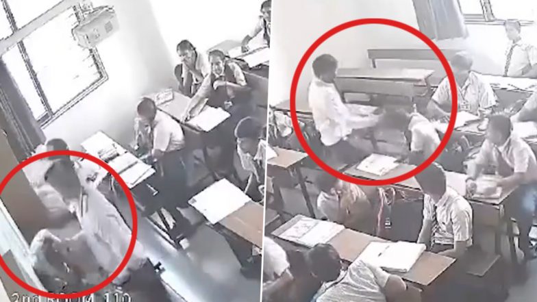 Ahmedabad Shocker: Teacher Drags Student By Hair, Slams Him Against Wall and Brutally Thrashes Him at Madhav Public School; Detained After Disturbing Video Surfaces