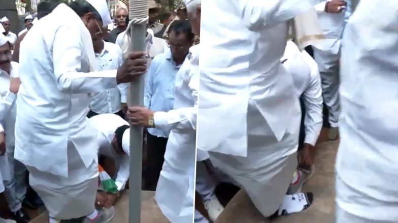 Gandhi Jayanti 2024: Congress Worker Holding ‘Tiranga’ Removes Karnataka CM Siddaramaiah's Shoes During Event in Bengaluru; Video Surfaces