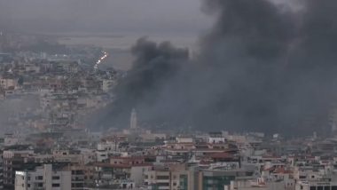 Middle East Crisis: Smoke Billows Into Sky in Beirut As Israel Conducts ‘Precise Air Strike’ in Lebanon, At Least 6 People Killed (Watch Video)