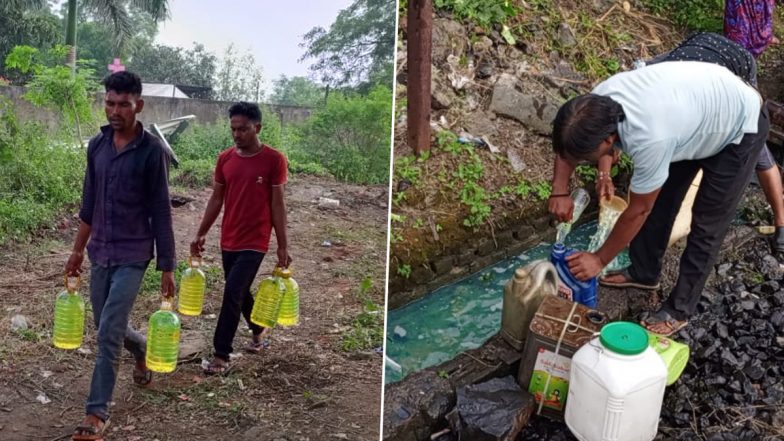 Ratlam Train Accident: Diesel Spill from Derailed Train in MP Sparks Loot, Viral Videos Show Locals Collecting Fuel in Buckets and Containers