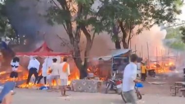 Bokaro Fire: 66 Shops Burnt To Ashes As Massive Blaze Erupts At Firecracker Shops in Jharkhand (Watch Video)