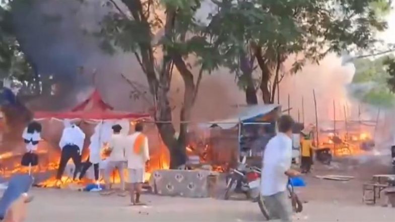 Bokaro Fire: 66 Shops Burnt To Ashes As Massive Blaze Erupts At Firecracker Shops in Jharkhand (Watch Video)