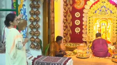 Kali Puja 2024: Mamata Banerjee Offers Prayers At Her Residence in Kolkata’s Kalighat (Watch Video)