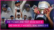 IND vs BAN 2nd Test 2024 Day 5 Stat Highlights: India Clinch 2&ndash;0 Series Sweep Over Bangladesh With Win in Second Test