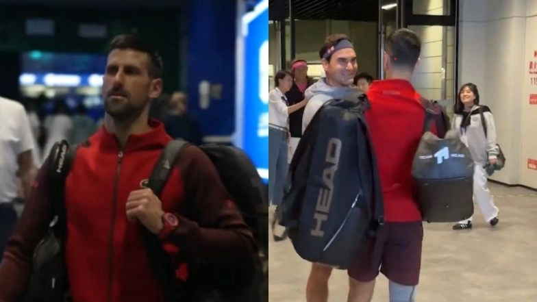 Novak Djokovic Shares Warm Hug With 'Old Man' Roger Federer on Sidelines of Shanghai Masters 2024 (Watch Video)