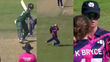 Katherine Fraser Completes Brilliant Catch To Dismiss Murshida Khatun off Kathryn Bryce Bowling During BAN-W vs SCO-W ICC Women’s T20 World Cup 2024 Match (Watch Video)