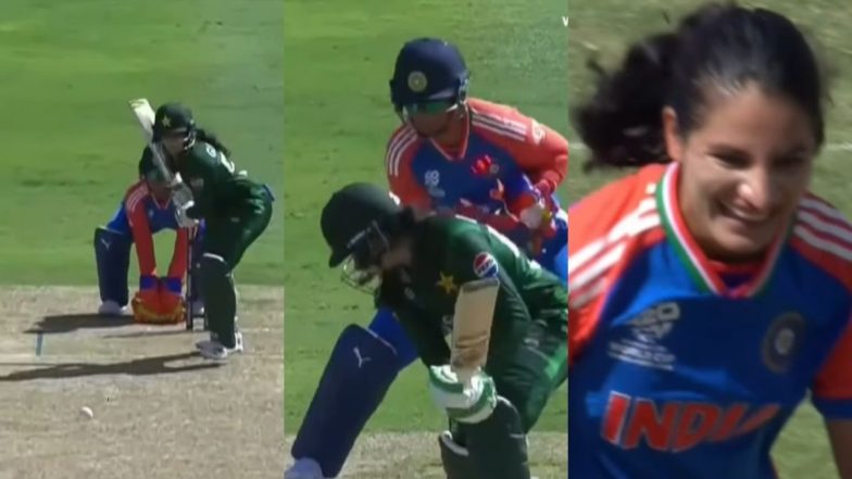 Renuka Singh Thakur Castles Gull Feroza With a Brilliant Inswinger During IND-W vs PAK-W ICC Women’s T20 World Cup 2024 Match (Watch Video)