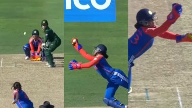 Richa Ghosh Takes a Stunning Diving Catch With One Hand To Dismiss Fatima Sana off Asha Sobhana's Bowling During IND-W vs PAK-W ICC Women’s T20 World Cup 2024 Match (Watch Video)