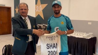 Shan Masood Receives Special Jersey From Pakistan Team Management on Completion of 2000 Test Runs During PAK vs ENG 1st Test 2024 (Watch Video)