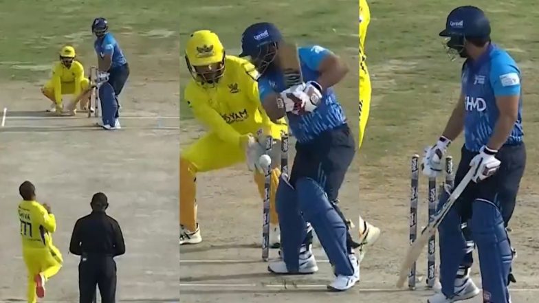 Shivakant Shukla Surprises Kedar Jadhav With a Brilliant Turning Delivery As He Castles Batter During Toyam Hyderabad vs Southern Super Stars LLC 2024 Match (Watch Video)