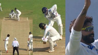 Ravindra Jadeja Castles Tom Blundell As Ball Sneaks Through the Gate During IND vs NZ 2nd Test 2024 (Watch Video)