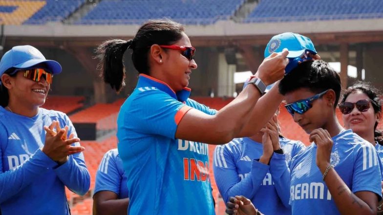 Priya Mishra Receives Debut Cap From Harmanpreet Kaur Ahead of IND-W vs NZ-W 2nd ODI 2024 (Watch Video)