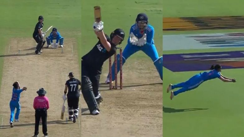 Radha Yadav Pulls Off a Spectacular Diving Catch To Dismiss Brooke Halliday During IND-W vs NZ-W 2nd ODI 2024 (Watch Video)