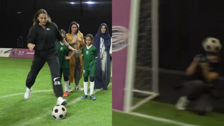 Aryna Sabalenka Accidentally Hits Cameraperson While Playing Football With Young Children Alongside Ons Jabeur in Riyadh (Watch Video)