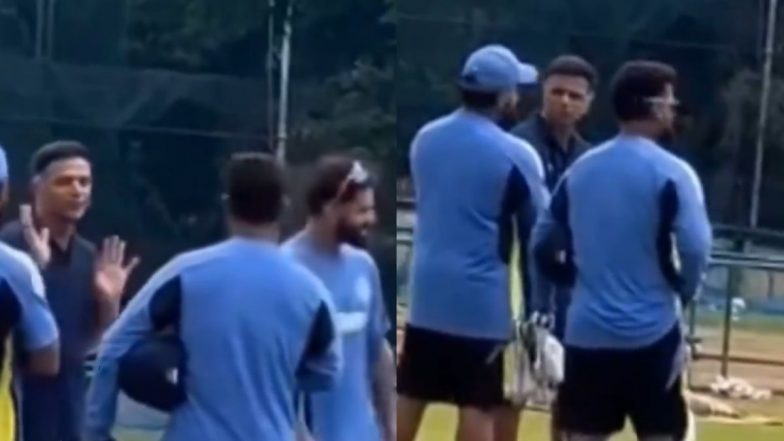 Rahul Dravid Meets Rohit Sharma, Virat Kohli and Rishabh Pant During Training Session in Bengaluru Ahead of IND vs NZ 1st Test 2024 (Watch Video)