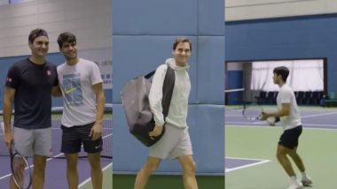 Roger Federer, Carlos Alcaraz Engage Together in a Practice Session at Shanghai Masters 2024 (Watch Video)