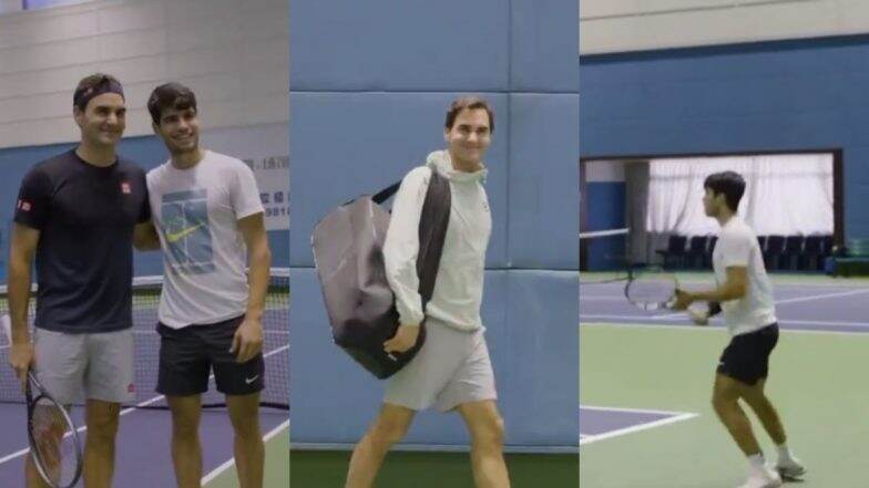 Roger Federer, Carlos Alcaraz Engage Together in a Practice Session at Shanghai Masters 2024 (Watch Video)