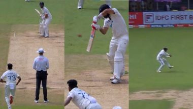 Yashasvi Jaiswal Showcases Brilliant Reflexes To Pull Off a Quick Catch at Gully To Dismiss Daryl Mitchell During IND vs NZ 1st Test 2024 (Watch Video)