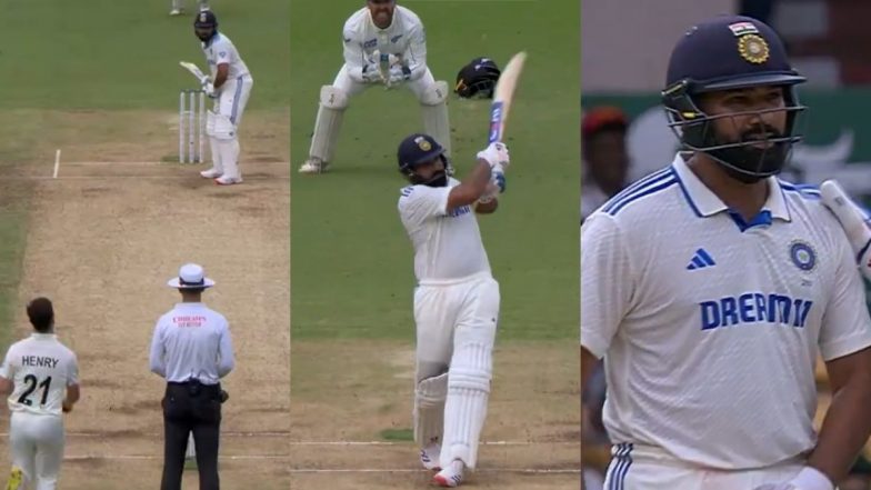 Rohit Sharma Plays His Trademark Front Foot Pull Shot Off Matt Henry for a Six During IND vs NZ 1st Test 2024 (Watch Video)