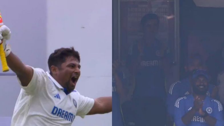 Sarfaraz Khan Receives Standing Ovation From Indian Cricket Team Dressing Room After Scoring Maiden International Hundred During IND vs NZ 1st Test 2024 (Watch Video)