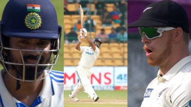 Rishabh Pant’s Monstrous 107 M Six off Tim Southee's Bowling During IND vs NZ 1st Test 2024 Leaves KL Rahul, Glenn Phillips in ‘Awe’ (See Pics and Video)