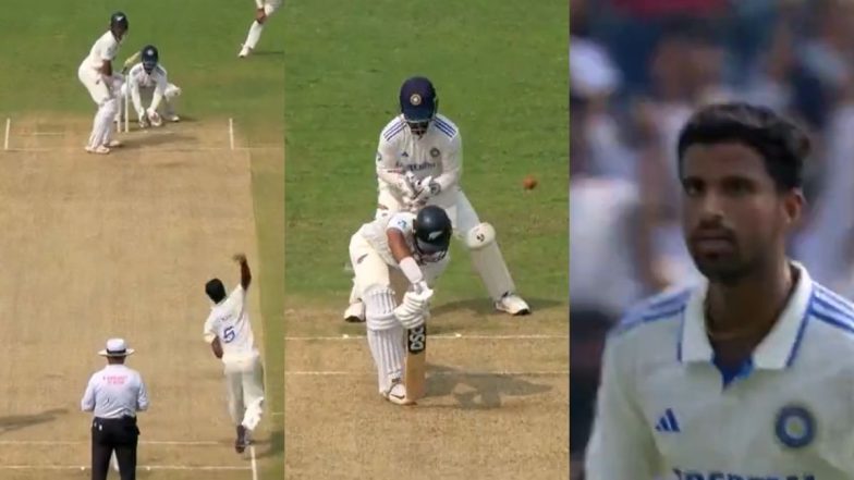 Washington Sundar Castles Rachin Ravindra With a Beauty During IND vs NZ 2nd Test 2024 (Watch Video)