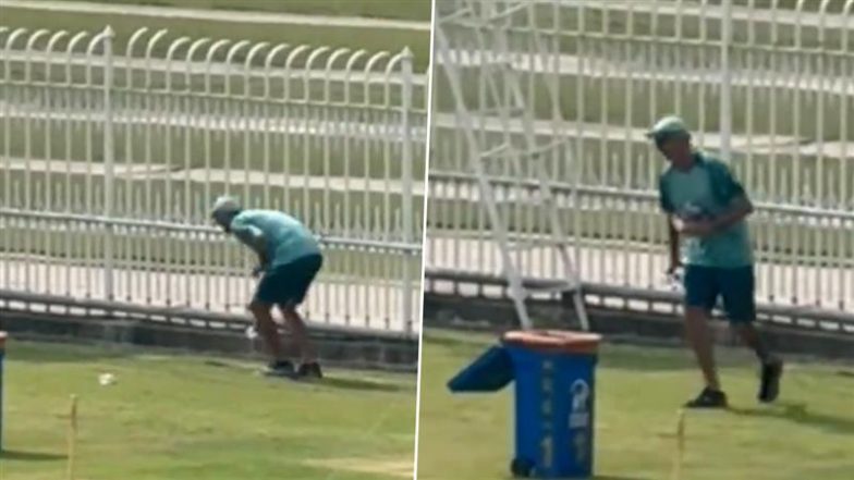 Pakistan Cricket Team Red-Ball Head Coach Jason Gillespie Shows Nice Gesture, Picks Up Empty Water Bottles From Practice Area Ahead of PAK vs ENG 3rd Test 2024 (Watch Video)