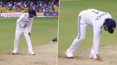 KL Rahul Touches M Chinnaswamy Stadium Pitch Respectfully Following India's Loss Against New Zealand in 1st Test 2024 In Bengaluru, Video Goes Viral