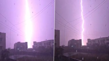 Chennai Rains: Lightning Strike Illuminates the Night Sky in Purple, Captivating Video of the Visual Spectacle Goes Viral As the City Faces Heavy Downpour