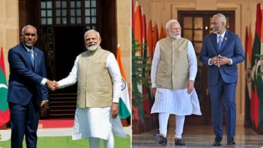 PM Narendra Modi Meets Maldives President Mohamed Muizzu at Hyderabad House for Discussions on Strengthening Bilateral Ties (See Pics and Watch Video)