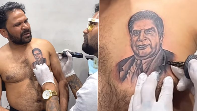 Man Gets Ratan Tata’s Face Tattooed on Chest, Calls Late Industrialist ‘Real-Life God’ After Sharing Heart-Touching Cancer Survivor Story (Watch Viral Video)