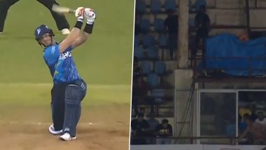 Martin Guptill Breaks Window of Commentary Box with Huge Six During Manipal Tigers vs Southern Super Stars LLC 2024 Match (Watch Video)