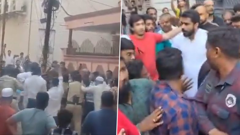 Hyderabad: Scuffle Breaks Out Between AIMIM MLA Majid Hussain and Congress Leader Feroz Khan As Both Leaders and Their Followers Exchange Blows in Nampally (Watch Video)