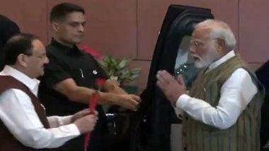 Jharkhand Assembly Elections 2024: PM Narendra Modi Arrives at BJP Headquarters in Delhi To Chair CEC Meeting on Jharkhand Polls (Watch Videos)