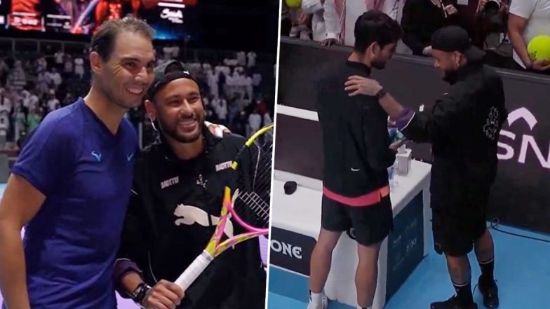 Neymar Jr Meets Rafael Nadal, Carlos Alcaraz During Six Kings Slam 2024 in Riyadh; Video Goes Viral