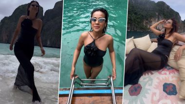 Nia Sharma Hot Swimsuit Video: 'Jamai Raja' Actress Enjoys Vacation in Phuket, Dips in Ocean Water Dressed in Black Monokini