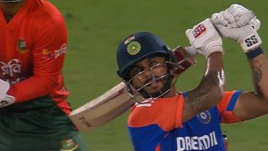 Nitish Kumar Reddy Slams Rishad Hossain For Two Consecutive Sixes En Route To His Maiden T20I Fifty During IND vs BAN 2nd T20I 2024 (Watch Video)