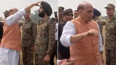 Dussehra 2024: Rajnath Singh Applies 'Tilak' on Forehead of Army Jawans at Sukna Cantt in Darjeeling While Celebrating Vijayadashami With Them (Watch Video)