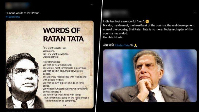 Condolence Messages for Ratan Tata Go Viral: Netizens Share Images of Ratan Tata With Heartfelt Words and Quotes To Pay Tribute to Indian Industrialist Who Passed Away at 86