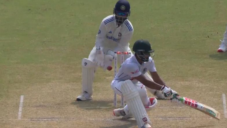 Ravindra Jadeja Knocks Over Najmul Hossain Shanto With a Superb Delivery During IND vs BAN 2nd Test 2024 Day 5, Video Goes Viral