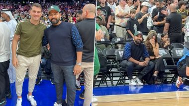 Rohit Sharma Meets Iker Casillas at NBA Abu Dhabi Games 2024, Spotted Attending Boston Celtics vs Denver Nuggets Match Along With Wife Ritika Sajdeh (See Pics and Video)