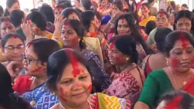 Durga Puja 2024: Women Devotees Celebrate 'Sindur Khela' in Birbhum on Final Day of Durga Puja (Watch Video)