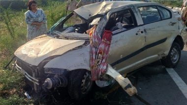 Sirohi Road Accident: 5 Killed, 1 Injured After Car Overturns Following Tyre Burst Near Sarneshwar Bridge in Rajasthan (See Pics)