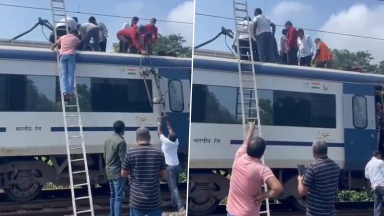 Maharashtra: Solapur-Mumbai Vande Bharat Express Comes to Halt After Pantograph of Train Breaks Between Lonavala and Khandala, Replaced Later (Watch Video)